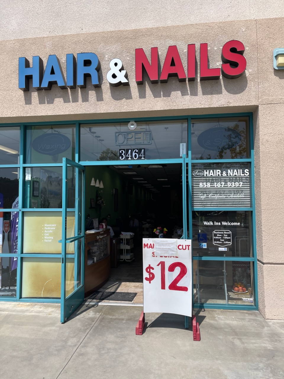 Aero Hair & Nails storefront on Murphy Canyon Rd